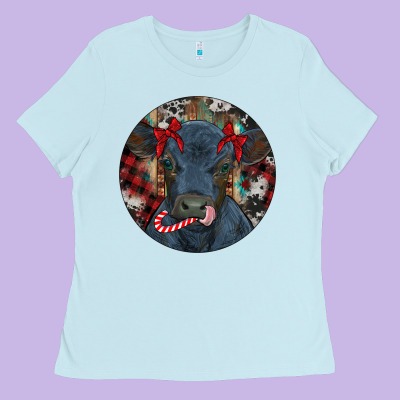 Black Angus Calf Christmas Ladies Tee Designed By Ranaportraitstore