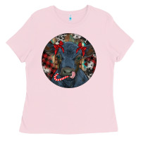Bubblegum Pink Black Angus Calf Christmas Ladies Tee - RanaPortraitStore