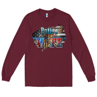 Burgundy Police wife lightning bolt 4th of july Long Sleeve Tee - HowdyJamesFarm