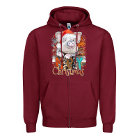 Burgundy merry Christmas pig Zipper Hoodie - CowhideDigitalArt