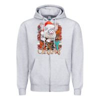 Heather Grey merry Christmas pig Zipper Hoodie - CowhideDigitalArt