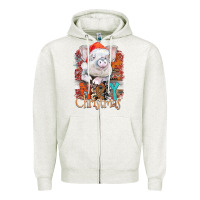 Oatmeal Heather merry Christmas pig Zipper Hoodie - CowhideDigitalArt