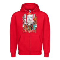 Red merry Christmas pig Zipper Hoodie - CowhideDigitalArt