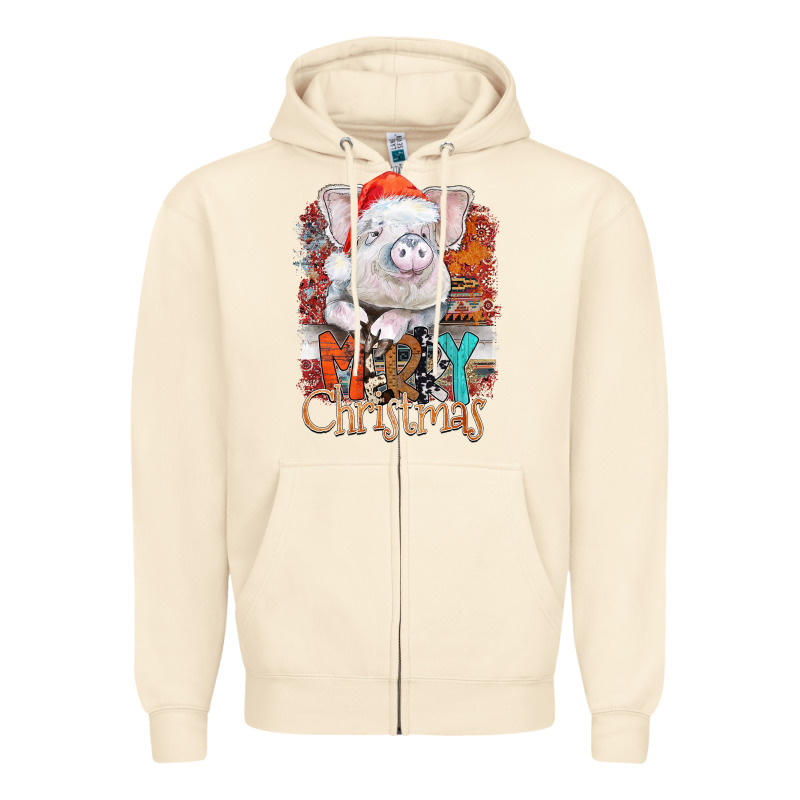 Merry Christmas Pig Zipper Hoodie by CowhideDigitalArt | Teevron
