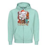 Seafoam merry Christmas pig Zipper Hoodie - CowhideDigitalArt