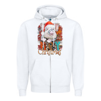 White merry Christmas pig Zipper Hoodie - CowhideDigitalArt