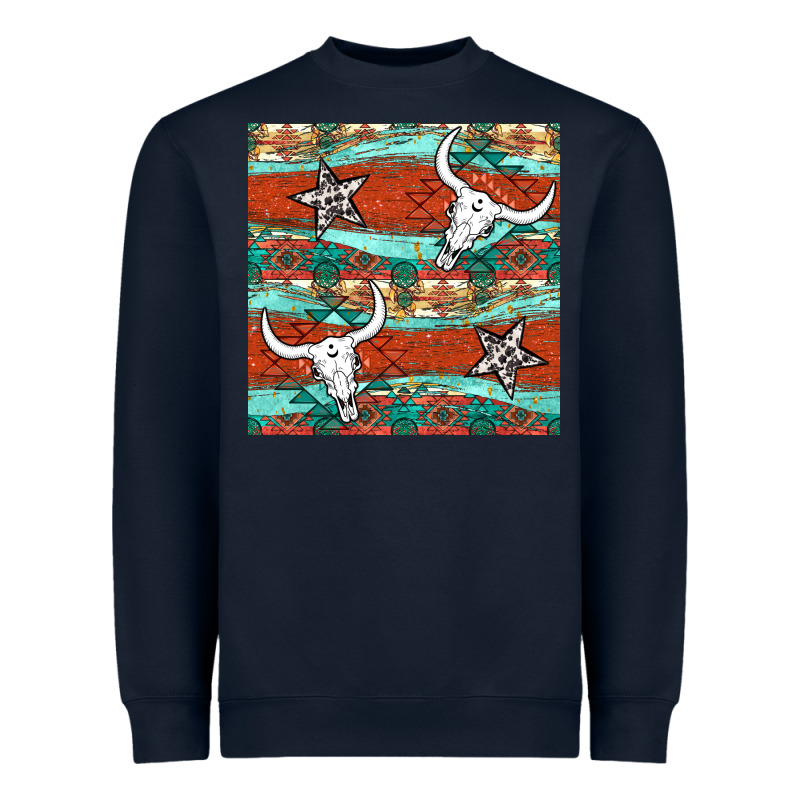 Western Aztec Bull Skull Stars Seamless Pattern Heavyweight Sweatshirt by BundleAndBundleShop | Teevron