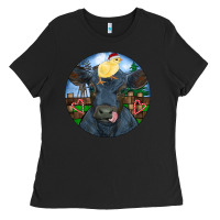 Black Black Angus Cattle with Santa Chick Christmas Ladies Tee - RanaPortraitStore