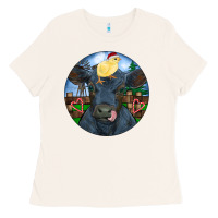 Bone Black Angus Cattle with Santa Chick Christmas Ladies Tee - RanaPortraitStore