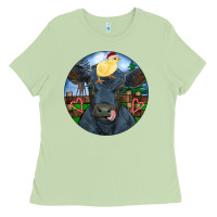 Black Angus Cattle With Santa Chick Christmas Ladies Tee | Teevron