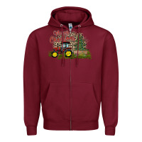 Burgundy merry Christmas tractor tree Zipper Hoodie - CowhideDigitalArt