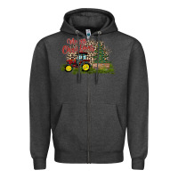 Charcoal Heather merry Christmas tractor tree Zipper Hoodie - CowhideDigitalArt