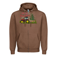 Chestnut merry Christmas tractor tree Zipper Hoodie - CowhideDigitalArt