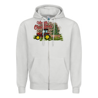 Dove Grey merry Christmas tractor tree Zipper Hoodie - CowhideDigitalArt