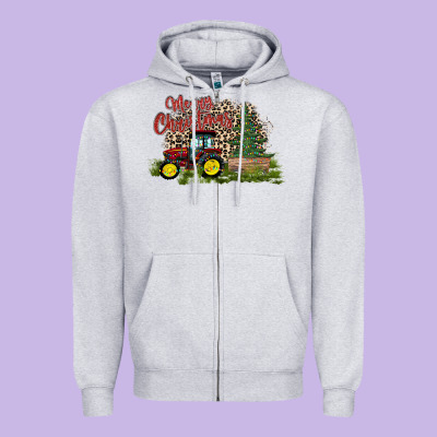 Merry Christmas Tractor Tree Zipper Hoodie Designed By Cowhidedigitalart