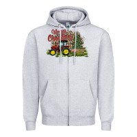 Heather Grey merry Christmas tractor tree Zipper Hoodie - CowhideDigitalArt