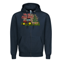 Navy merry Christmas tractor tree Zipper Hoodie - CowhideDigitalArt