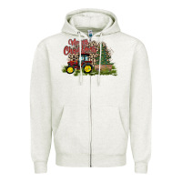 Oatmeal Heather merry Christmas tractor tree Zipper Hoodie - CowhideDigitalArt