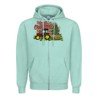 Seafoam merry Christmas tractor tree Zipper Hoodie - CowhideDigitalArt