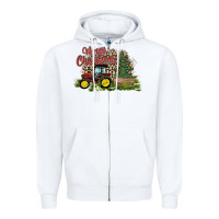 White merry Christmas tractor tree Zipper Hoodie - CowhideDigitalArt