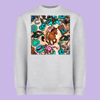 Western Cowgirl Seamless Pattern Heavyweight Sweatshirt Designed By Bundleandbundleshop