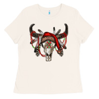 Bone Western Christmas Bull Skull Ladies Tee - RanaPortraitStore
