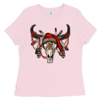 Bubblegum Pink Western Christmas Bull Skull Ladies Tee - RanaPortraitStore