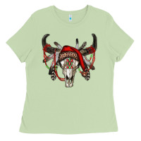 Matcha Western Christmas Bull Skull Ladies Tee - RanaPortraitStore