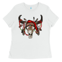 White Western Christmas Bull Skull Ladies Tee - RanaPortraitStore