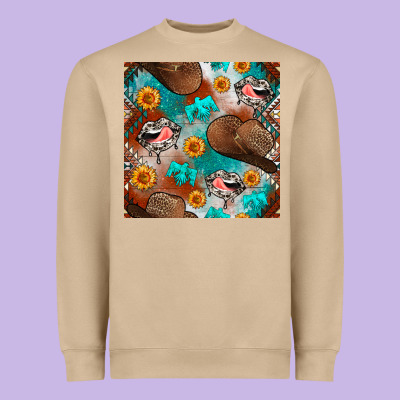 Western Cowboy Hat Seamless Pattern Heavyweight Sweatshirt Designed By Bundleandbundleshop