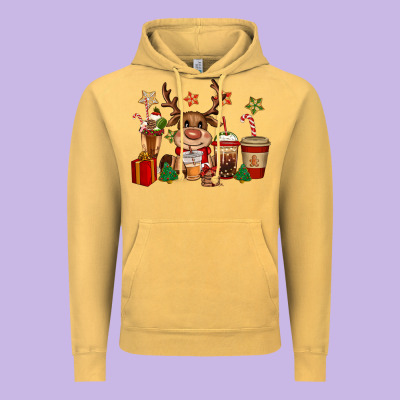 Reindeer Coffe Cups Christmas Vintage Hoodie Designed By Cowgirlartshop