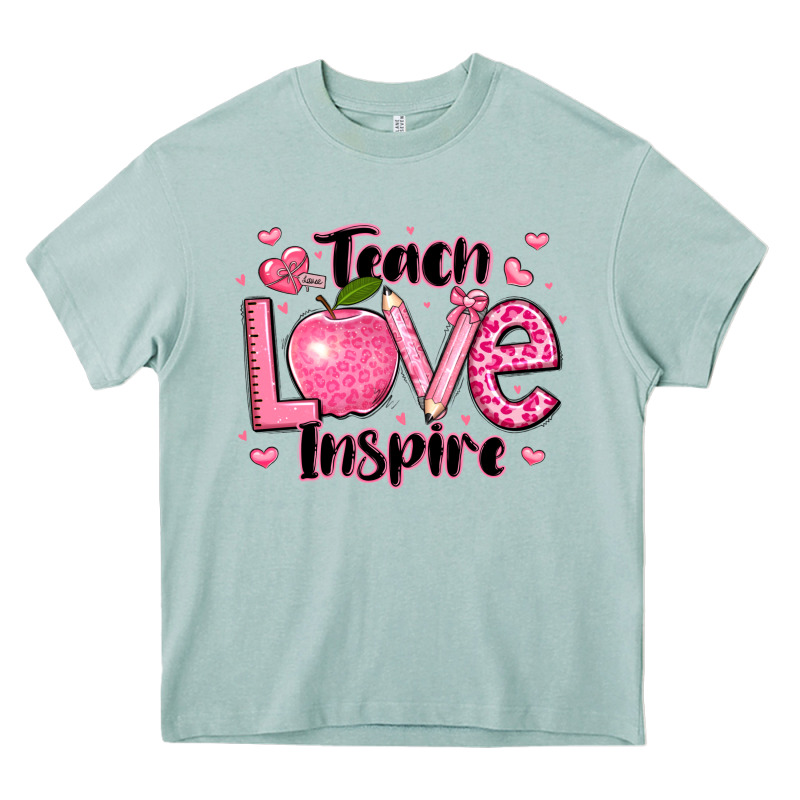 Teach Love Inspire Teacher Valentines Day Heavy Core Tee by LillyAllenDesigns | Teevron
