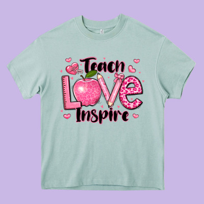 Teach Love Inspire Teacher Valentines Day Heavy Core Tee Designed By Lillyallendesigns