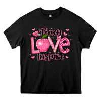 Black teach love inspire teacher valentines day Heavy Core Tee - LillyAllenDesigns