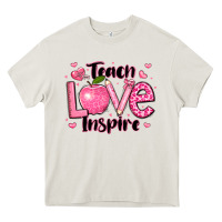 Cream teach love inspire teacher valentines day Heavy Core Tee - LillyAllenDesigns