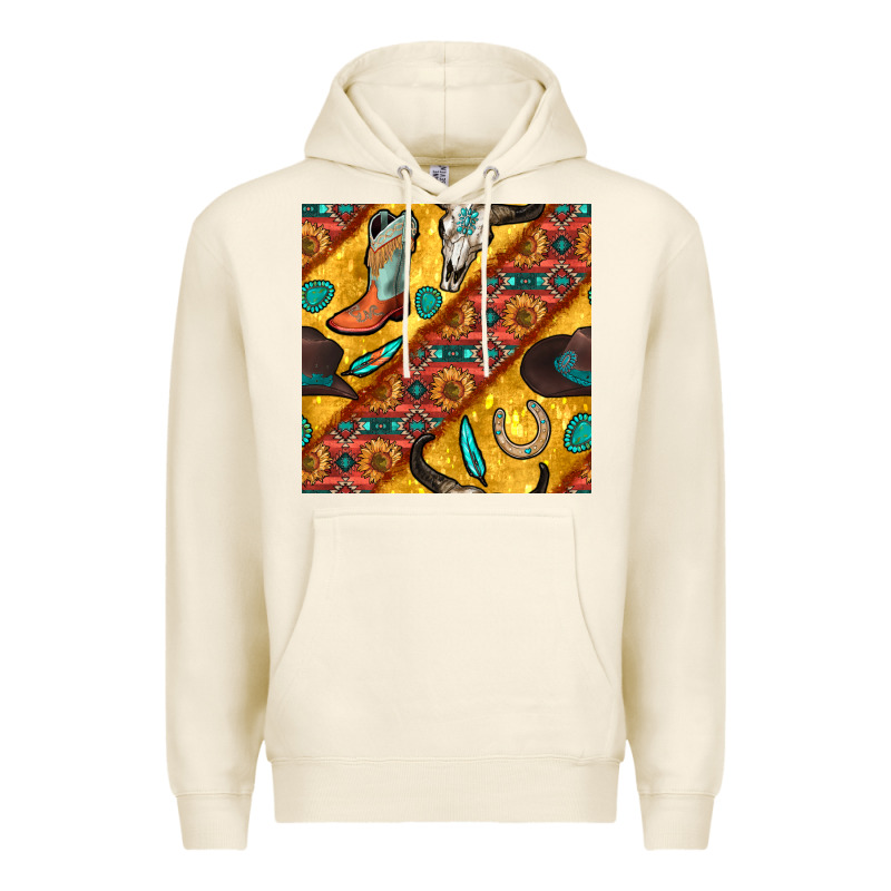 Western Cowboy Bull Skull Seamless Pattern Premium Hoodie by BundleAndBundleShop | Teevron
