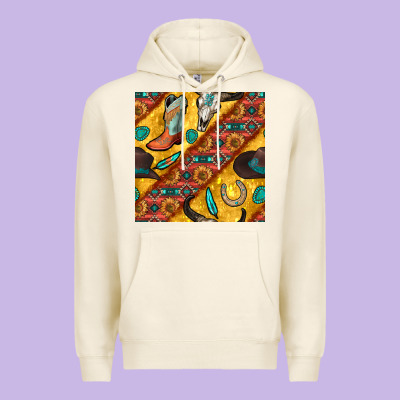 Western Cowboy Bull Skull Seamless Pattern Premium Hoodie Designed By Bundleandbundleshop
