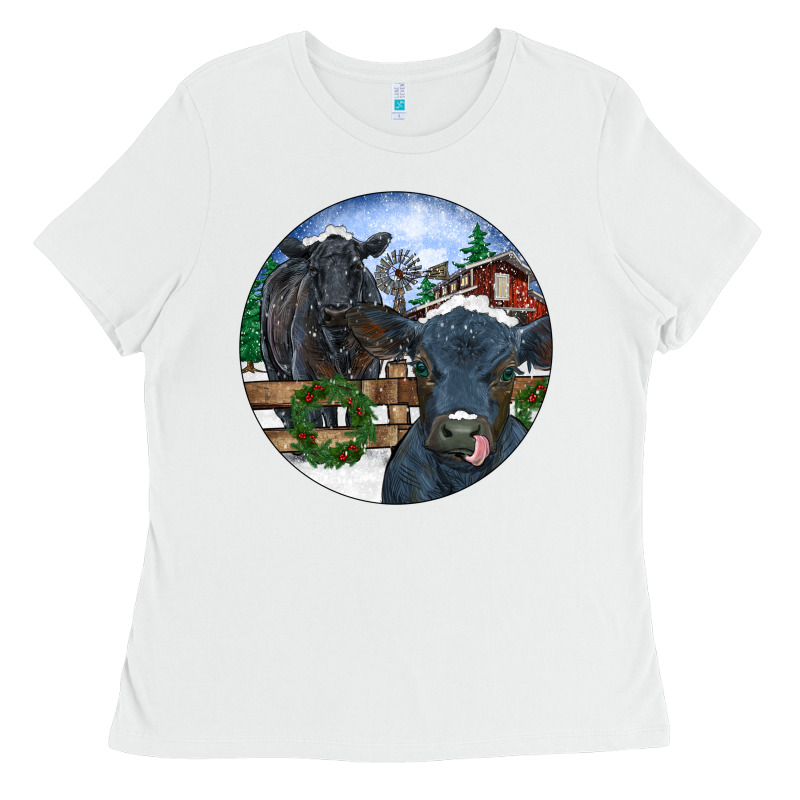 Black Angus Cattle And Calf Christmas Ladies Tee by RanaPortraitStore | Teevron