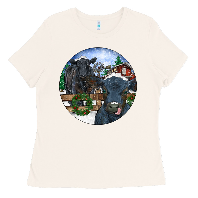 Black Angus Cattle And Calf Christmas Ladies Tee by RanaPortraitStore | Teevron
