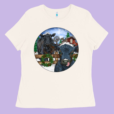 Black Angus Cattle And Calf Christmas Ladies Tee Designed By Ranaportraitstore