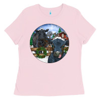 Bubblegum Pink Black Angus Cattle and Calf Christmas Ladies Tee - RanaPortraitStore
