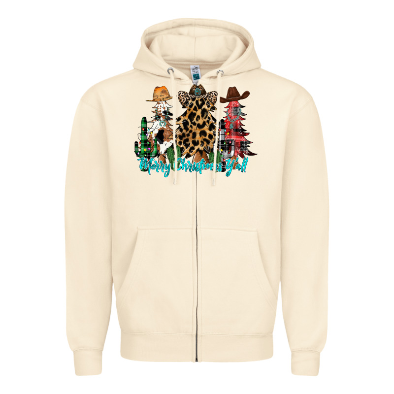 Merry Christmas Y'all Christmas Trees Zipper Hoodie by CowhideDigitalArt | Teevron