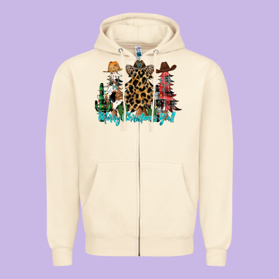 Merry Christmas Y'all Christmas Trees Zipper Hoodie Designed By Cowhidedigitalart