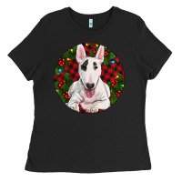Black Christmas Bull Terrier Ladies Tee - RanaPortraitStore