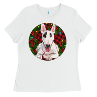 White Christmas Bull Terrier Ladies Tee - RanaPortraitStore