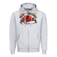 Heather Grey merry Christmas santa Zipper Hoodie - CowhideDigitalArt