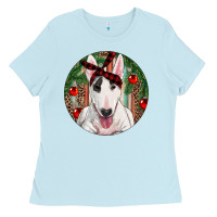 Baby Blue Christmas Bull Terrier Ladies Tee - RanaPortraitStore