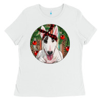 White Christmas Bull Terrier Ladies Tee - RanaPortraitStore