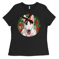 Black Christmas Bull Terrier Ladies Tee - RanaPortraitStore