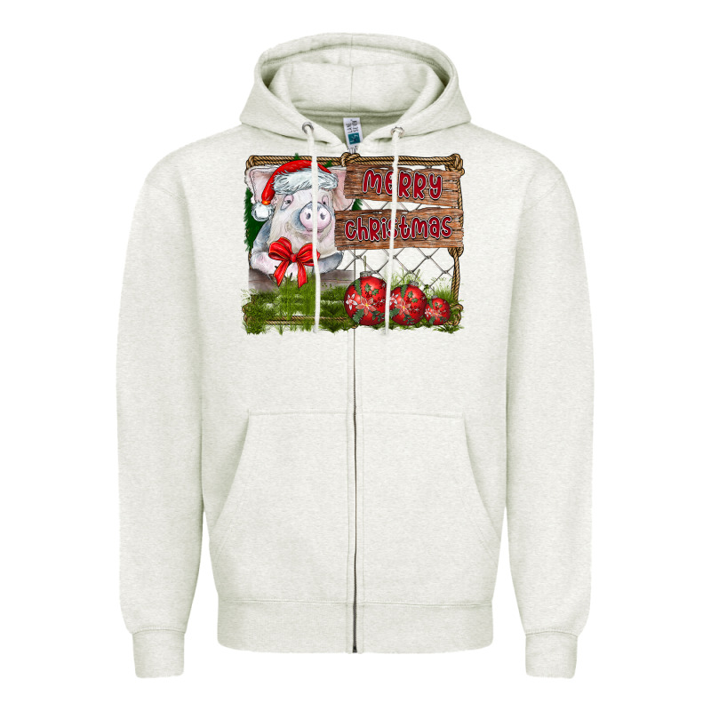Merry Christmas Pig Zipper Hoodie by CowhideDigitalArt | Teevron